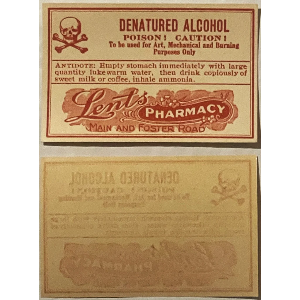 Rare Vintage 1920s Denatured Alcohol Label Lents Pharmacy Portland OR Advertisements and Antique Gifts Home page