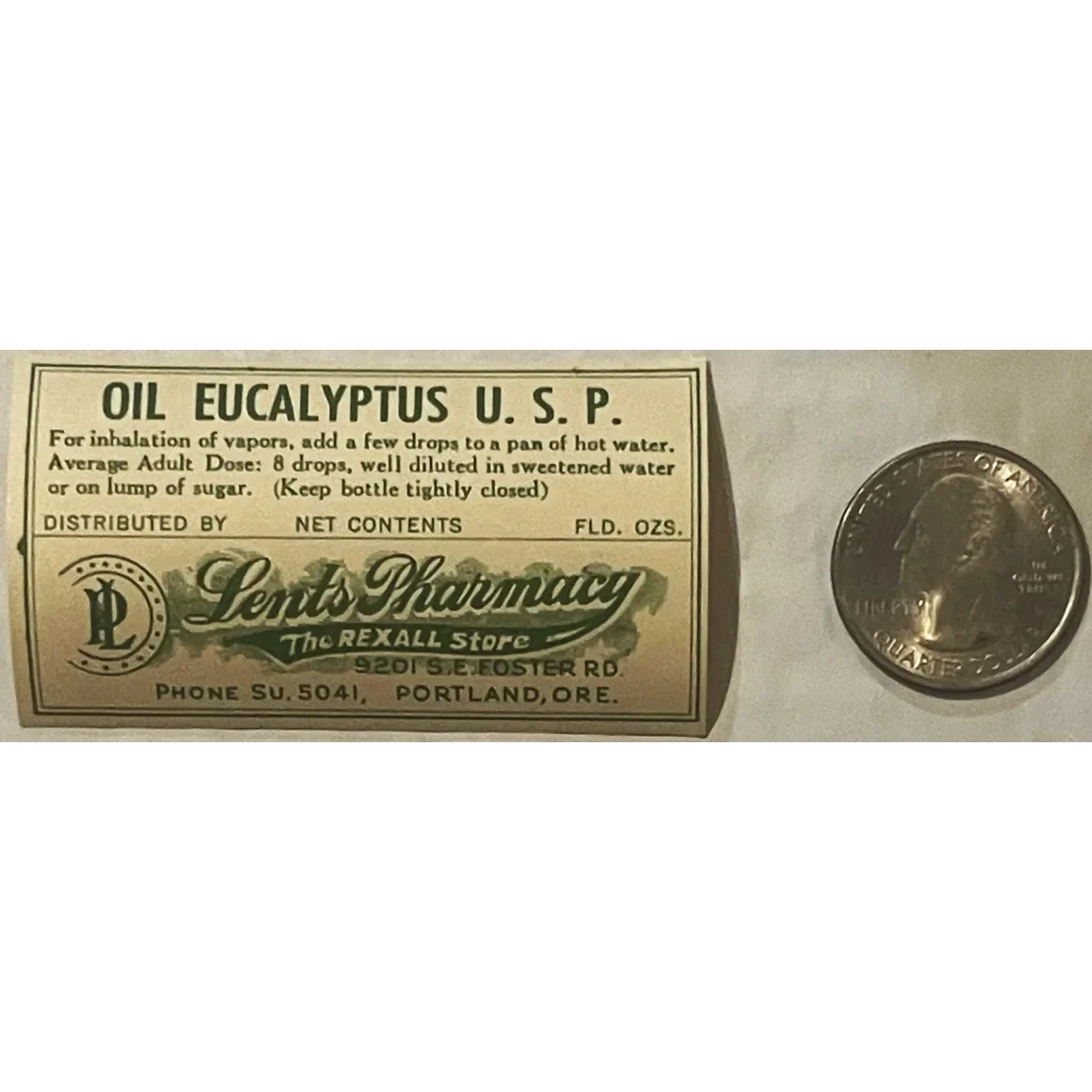 Rare Vintage 1930s Oil Eucalyptus Label Lents Pharmacy Portland OR Historic! Advertisements from | Historic Find