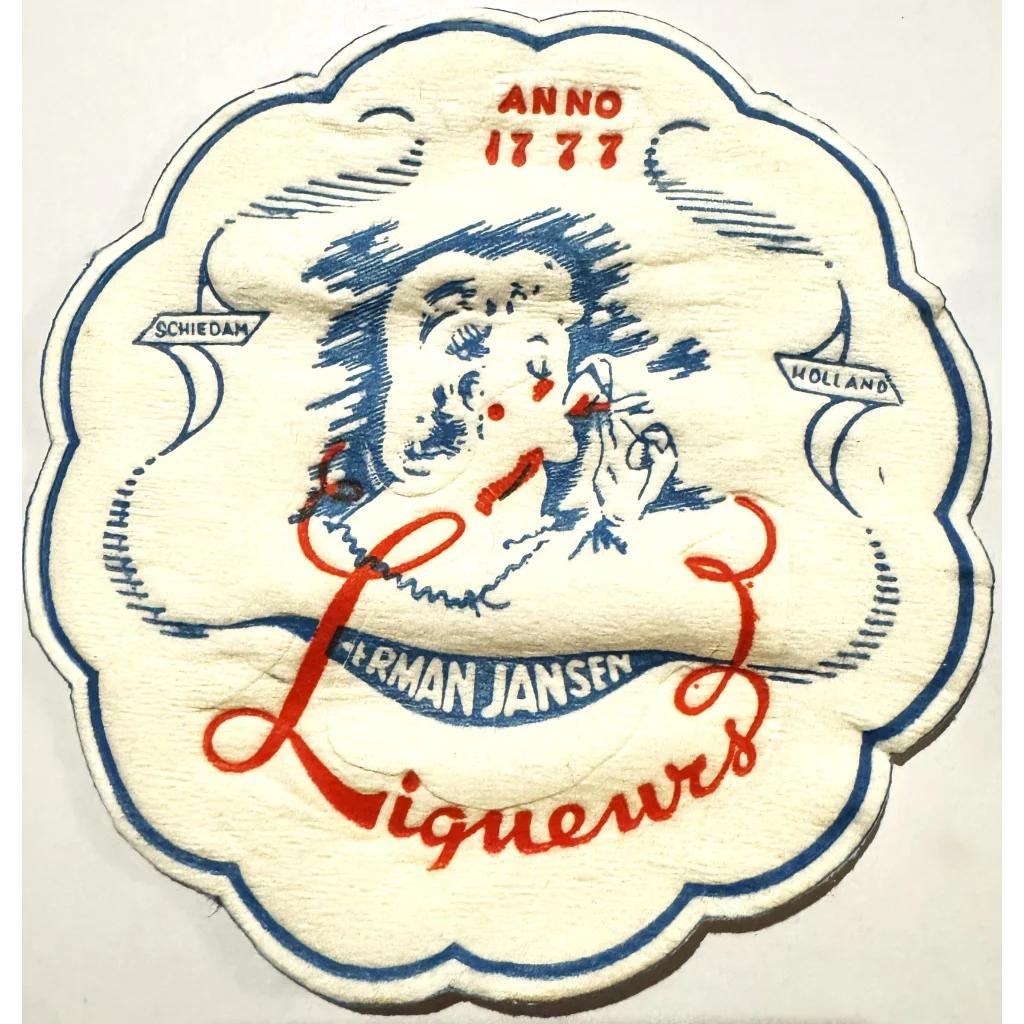 Vintage 1950s Herman Jansen coaster with elegant lady design and 1777 dated label