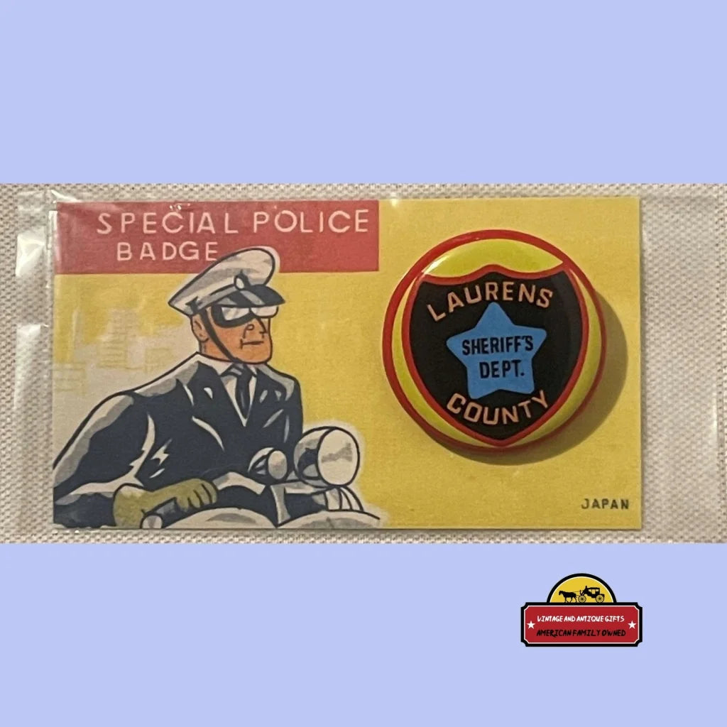 Rare Vintage 1950s Tin Litho Special Police Badge Laurens County Sheriff Dept. Collectibles Antique Misc.