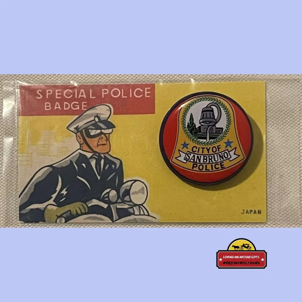 Vintage 1950s Tin Litho Badge set with an illustrated officer and Special Police emblem