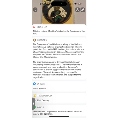 Vintage 1960s Daughters of the Nile sticker featuring Embla Crest for rare vintage collectors