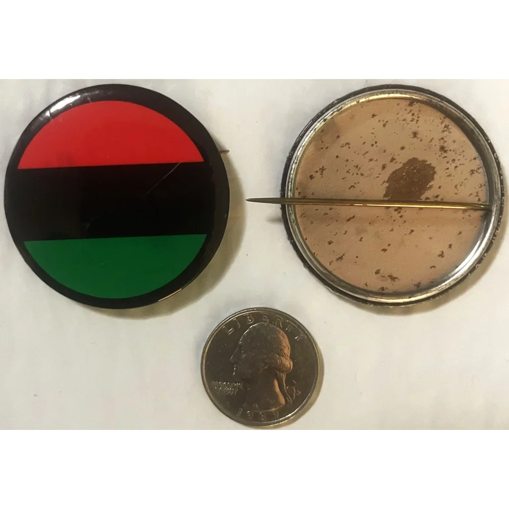 Rare vintage 1960s Malcolm X Civil Rights Pin with Pan-African flag and quarter coin