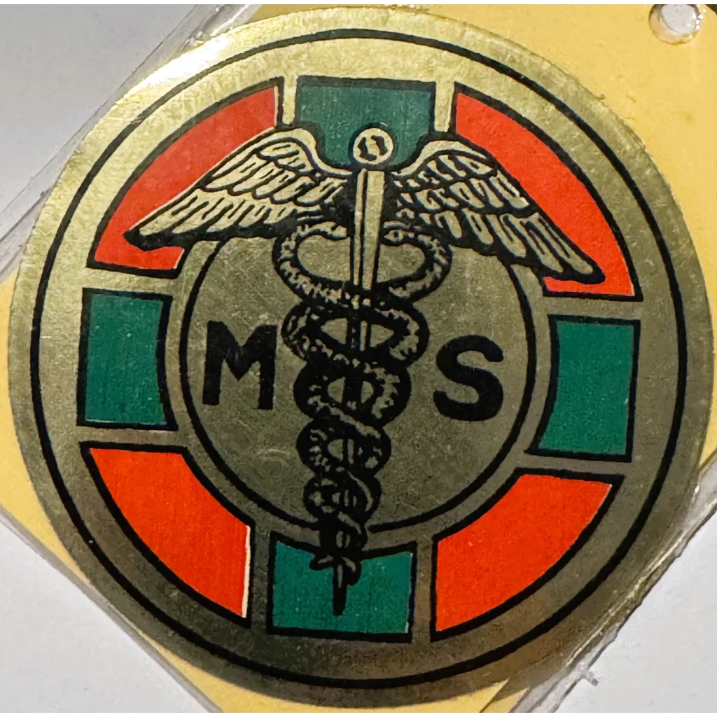 Rare vintage 1960s Medical Caduceus Emblem Sticker with green and red accents