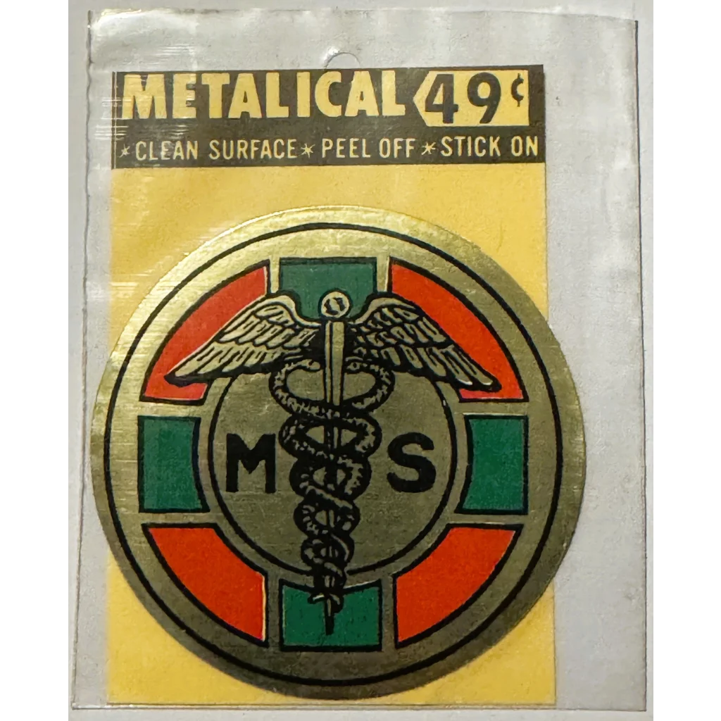 Rare vintage 1960s medical sticker featuring classic 1960s medical caduceus design