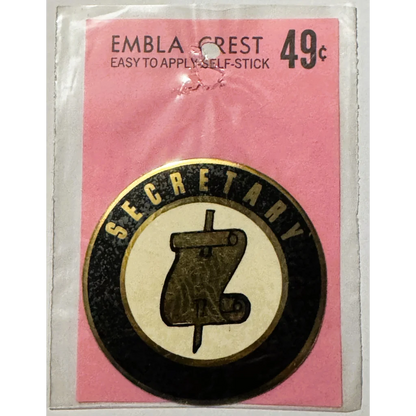 Rare vintage 1960s secretary decal featuring vintage secretary self-stick emblem displayed