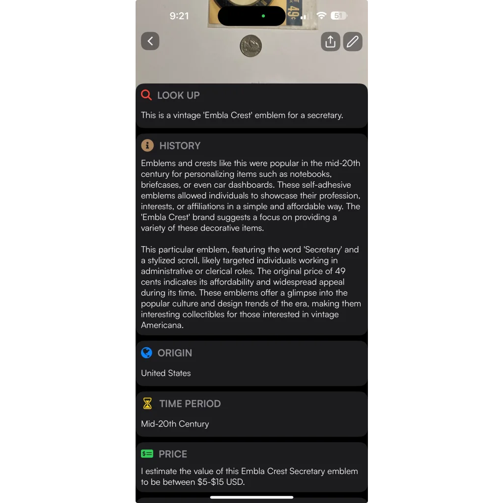 Vintage 1960s secretary decal featuring Embla Crest emblem from rare vintage 1960s collection