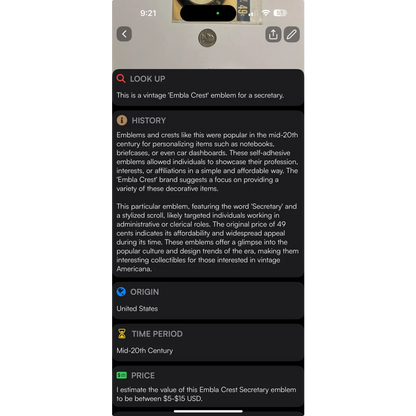 Vintage 1960s secretary decal featuring Embla Crest emblem from rare vintage 1960s collection