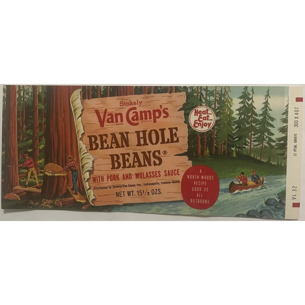 Can of Van Camps Beans featuring a cool forest-themed vintage label design