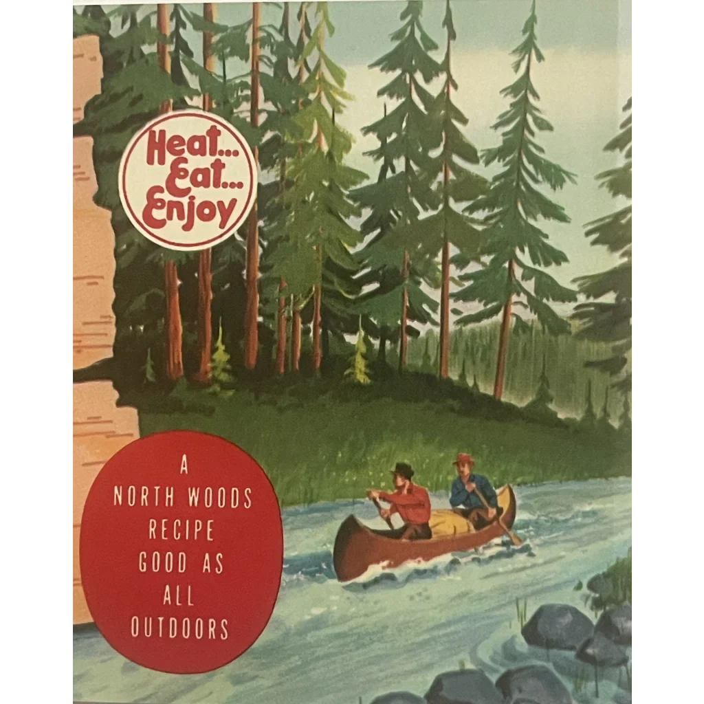 Vintage illustration of canoeing couple, perfect for Van Camps Beans collectors