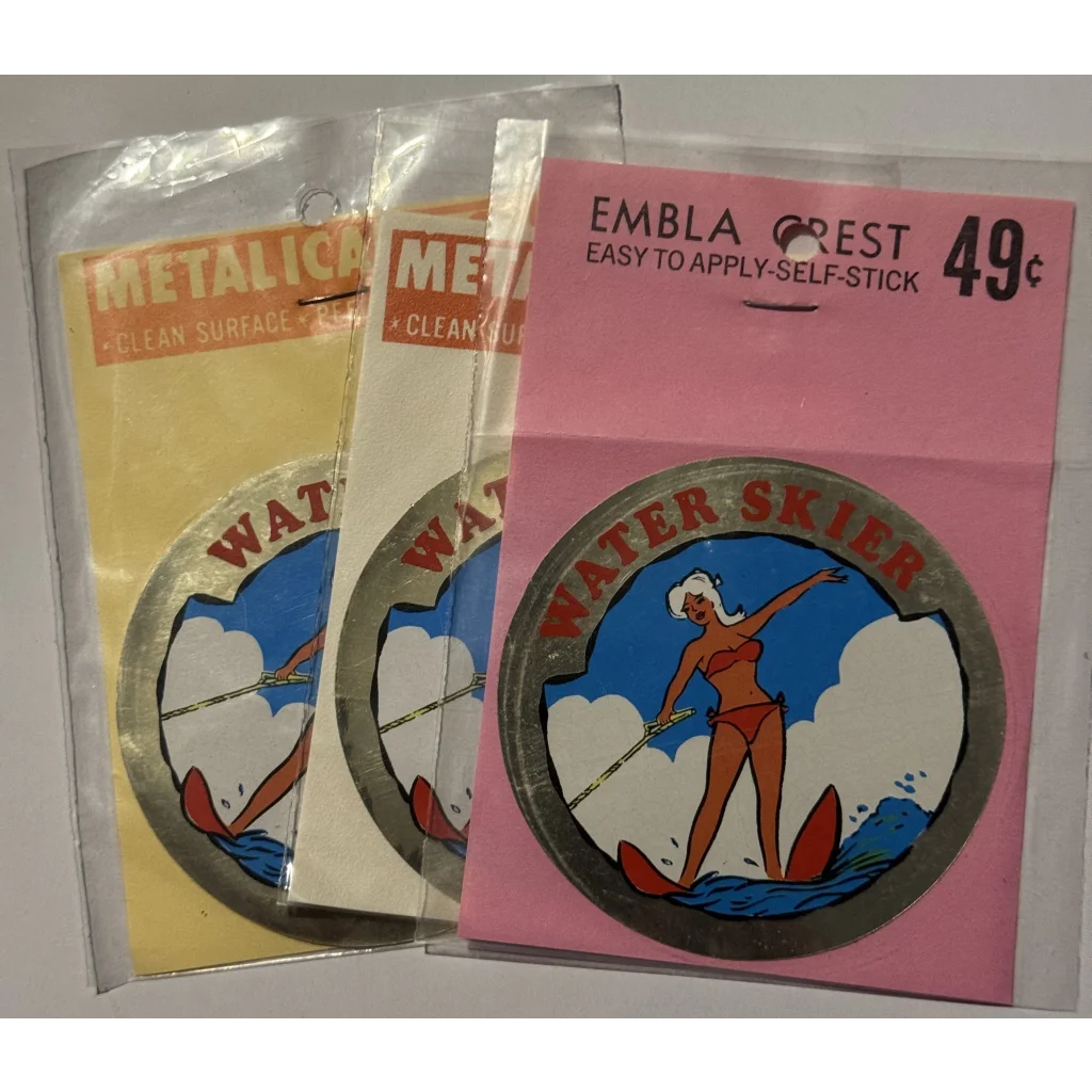 Vintage 1960s water skier stickers bring nostalgia to life in this rare vintage decal