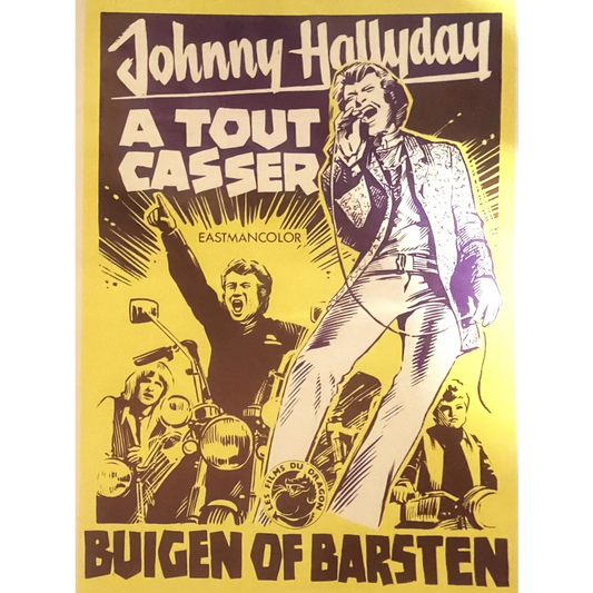 Rare Vintage 1968 Johnny Hallyday Breaking It Up A Tout Casser Belgium Movie Poster Advertisements Antique Collectible