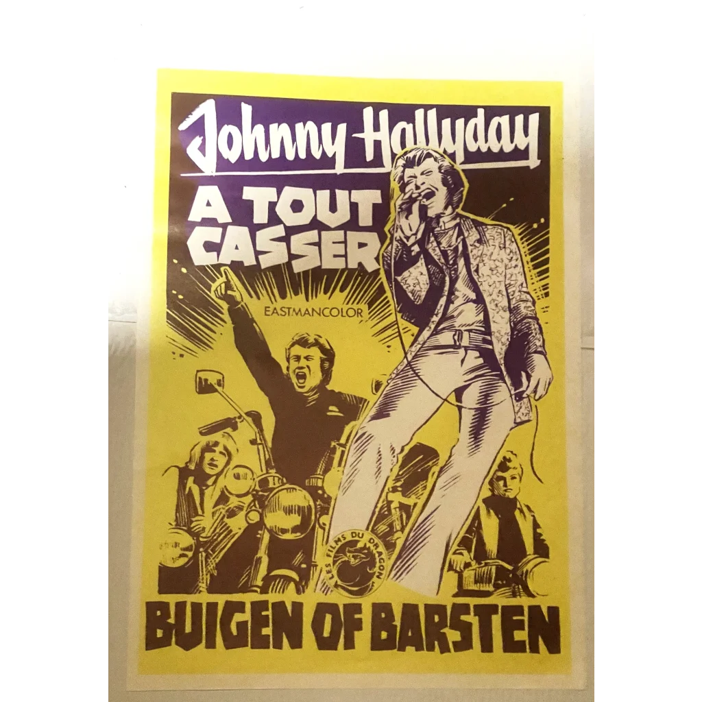 Rare Vintage 1968 Johnny Hallyday Breaking It Up A Tout Casser Belgium Movie Poster Advertisements Antique Collectible