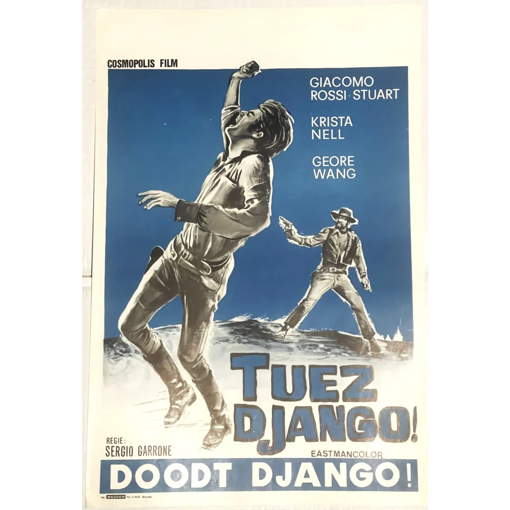 Rare Vintage 1971 Tuez Django Doodt Belgium Movie Poster Western Classic Advertisements Antique Collectible Items