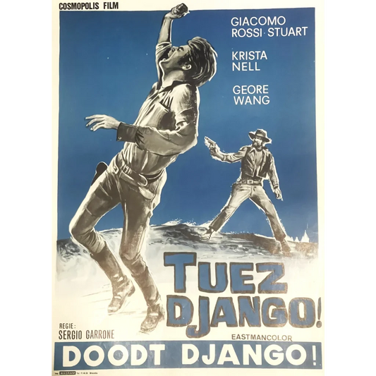 Rare 1971 Tuez Django Doodt Belgium movie poster showcasing dramatic character action