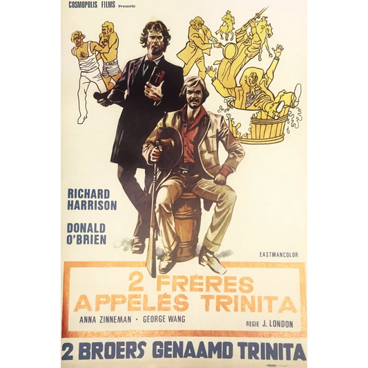 Rare Vintage 1972 2 Freres Appeles Trinita Belgium Movie Poster Classic Western Advertisements Antique Collectible