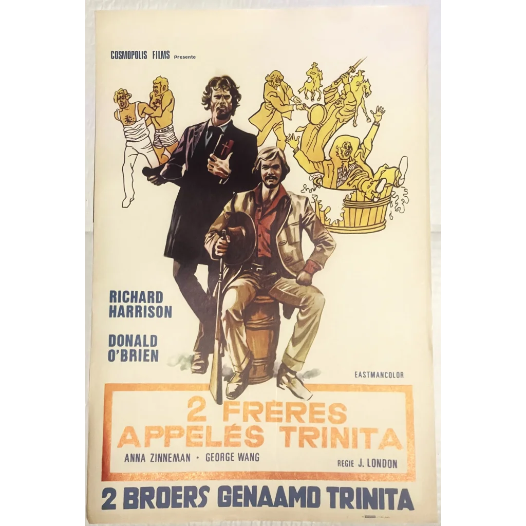 Rare Vintage 1972 2 Freres Appeles Trinita Belgium Movie Poster Classic Western Advertisements Antique Collectible