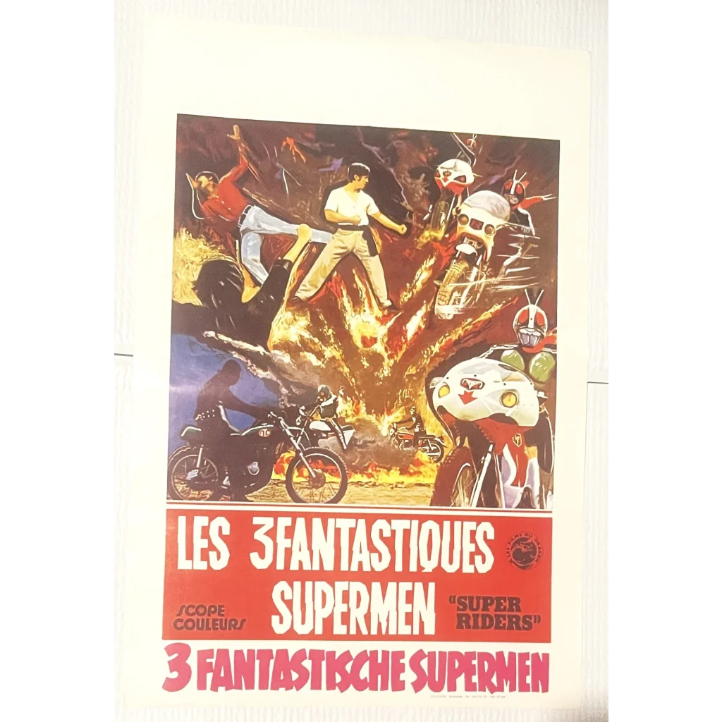 Rare Vintage 1976 🏍️ Super Riders Les 3Fantasiques Supermen Belgium Movie Poster! Advertisements Antique Collectible