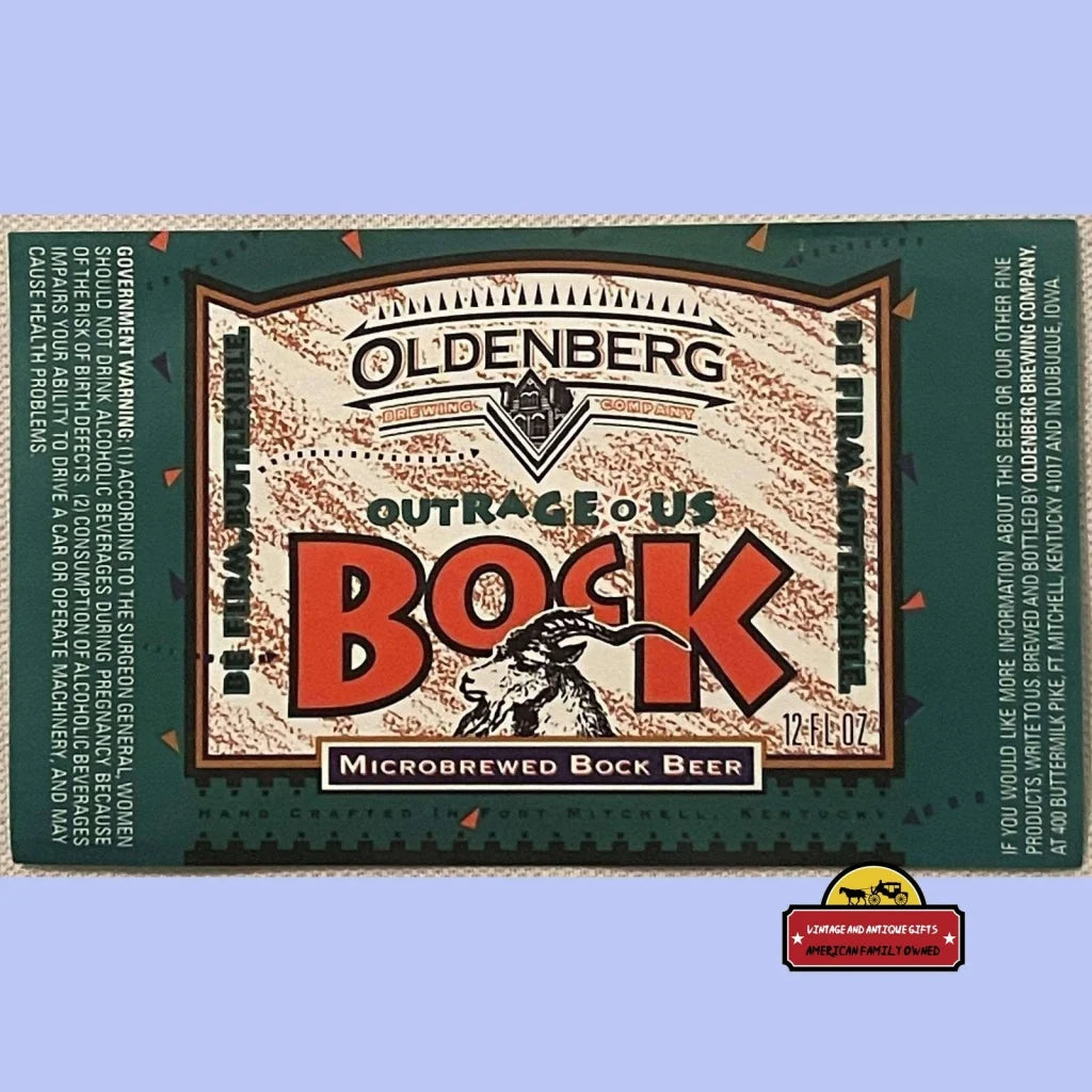 Rare Vintage 1980s - 1990s Bock Beer Label Outrage USA Oldenburg Ft. Mitchell KY Advertisements Antique and Alcohol