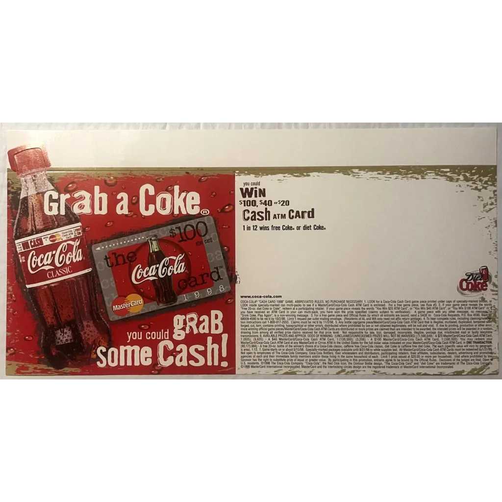 Rare Vintage 1990s Coke Coca Cola Soda Advertising Store Display! Advertisements 1998 Display - To Win Mastercards!