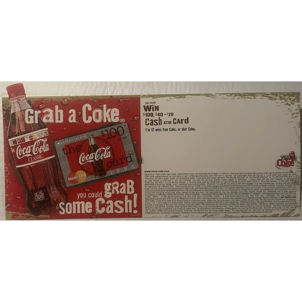 Rare Vintage 1990s Coke Coca Cola Soda Advertising Store Display! Advertisements 1998 Display - To Win Mastercards!