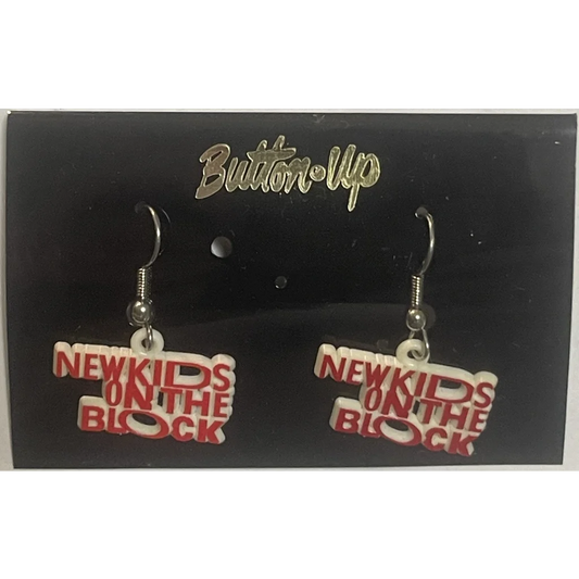 Rare Vintage 1990s 🤩 New Kids on the Block Earrings Boston MA NKOTB White Red Collectibles | Iconic Logo | 1x1/2 Inches