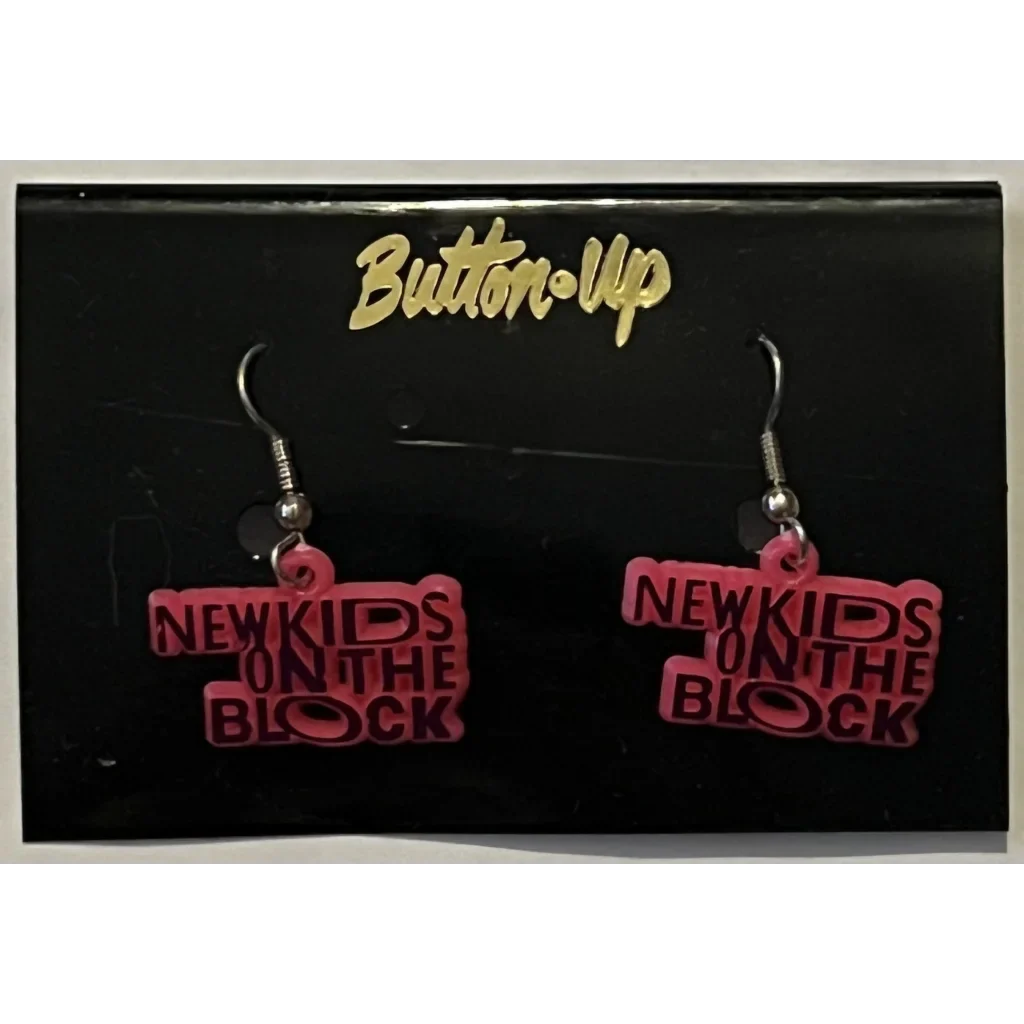 Rare Vintage 1990s New Kids on the Block Earrings Boston MA NKOTB Pink Advertisements Get Dancing with - Authentic Logo