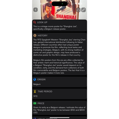 Vintage Shanghai Joe movie poster showing colorful artwork, rare vintage Belgium movie poster