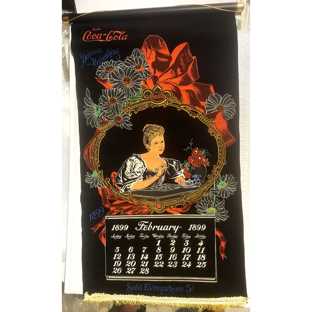 Rare Vintage Coke CocaCola Cloth Tassle 1899 Calendar Stunning