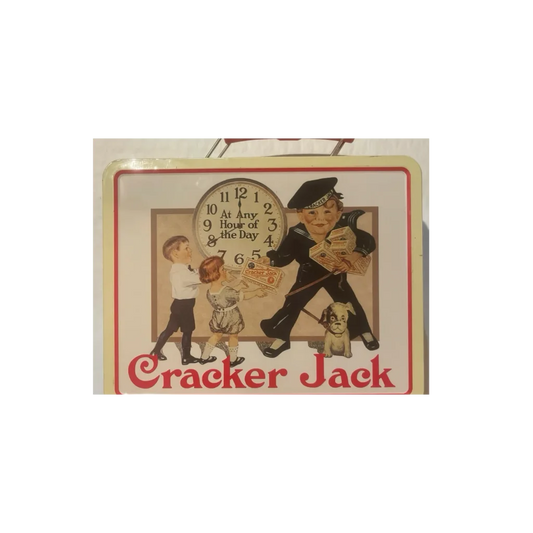 Vintage Cracker Jack lunchbox with classic branding and cartoon characters for collectors