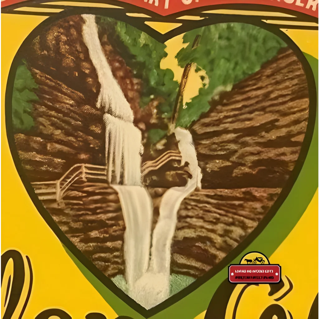 Heart-shaped illustration of a waterfall on a Rare Vintage Glen Ale Label from the 1930s