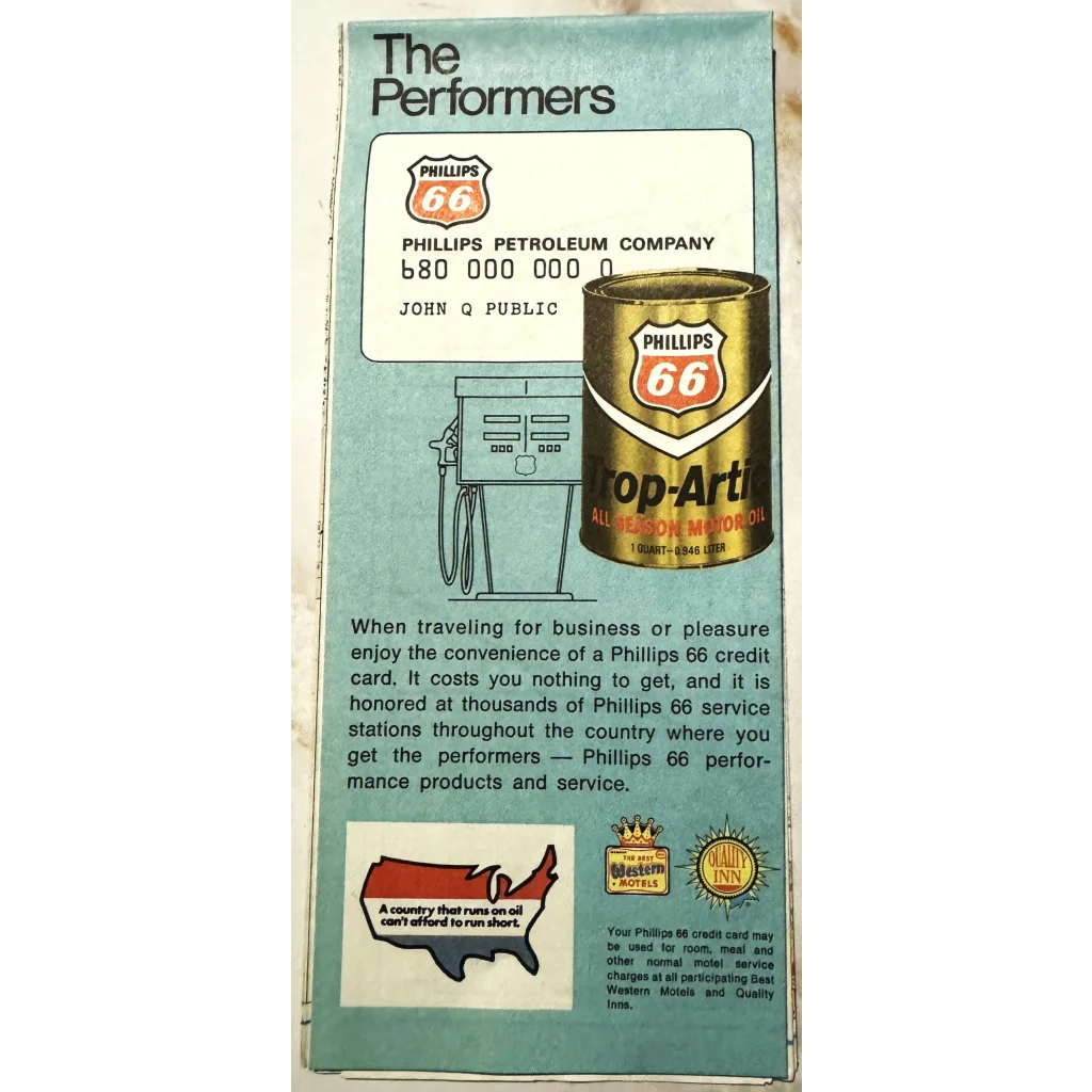 Vintage Phillips 66 credit card with Route 66 themed promotion and imagery