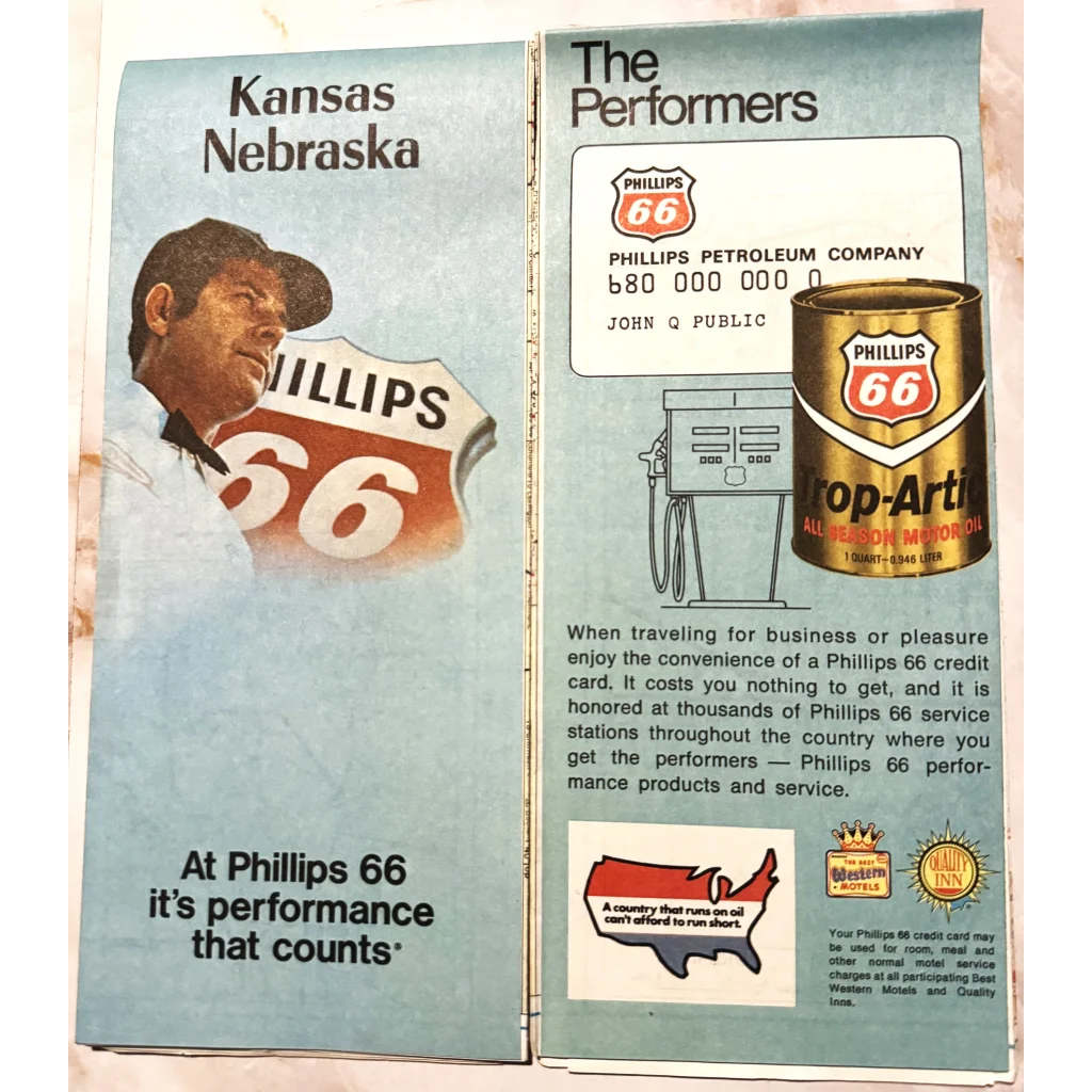 Vintage Phillips 66 brochure showcasing classic gasoline and petroleum products