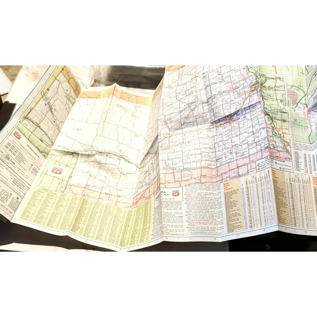 Unfolded paper maps showcasing unique routes in the Rare Vintage Phillips 66 Collection