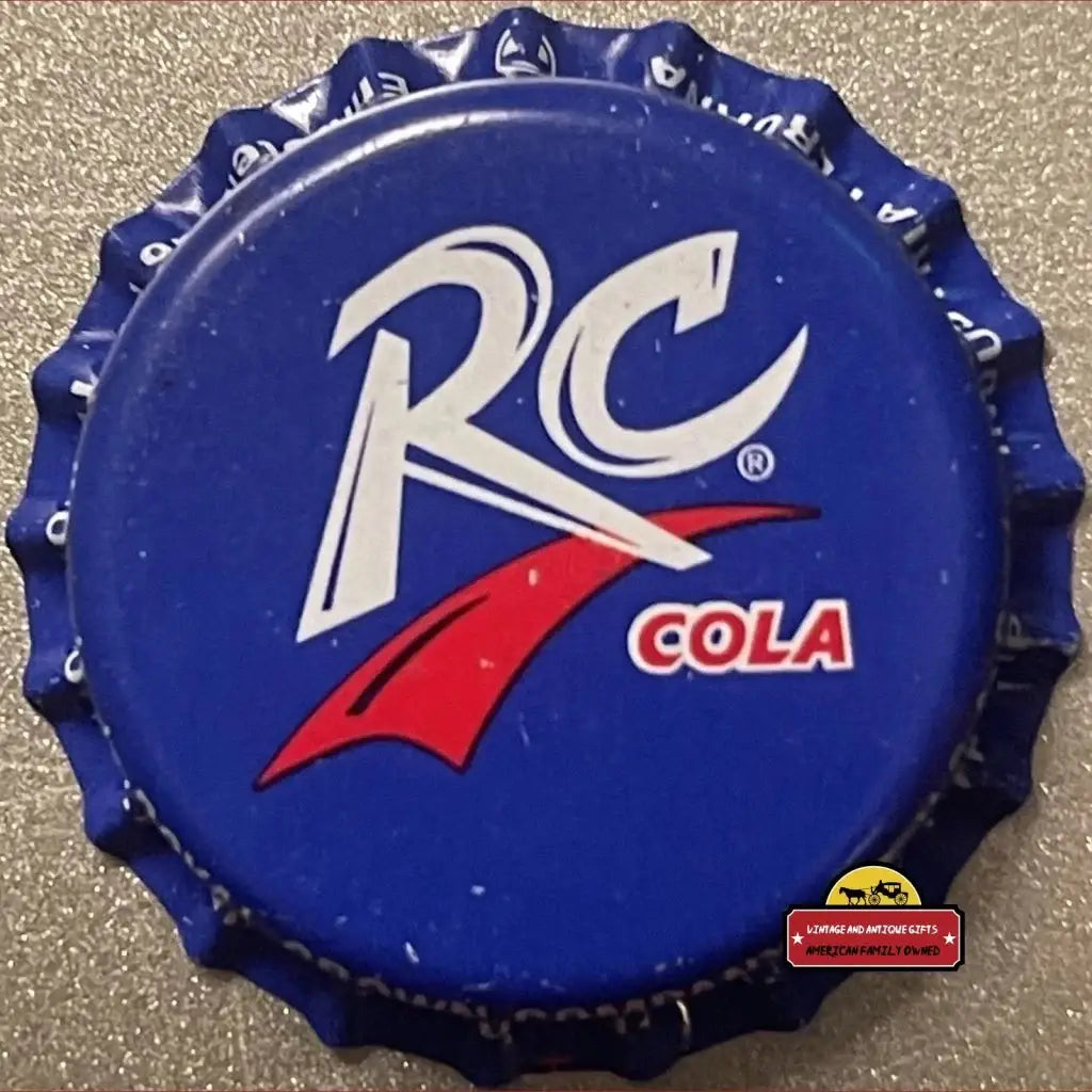 Vintage RC Cola bottle cap with red logo on blue background