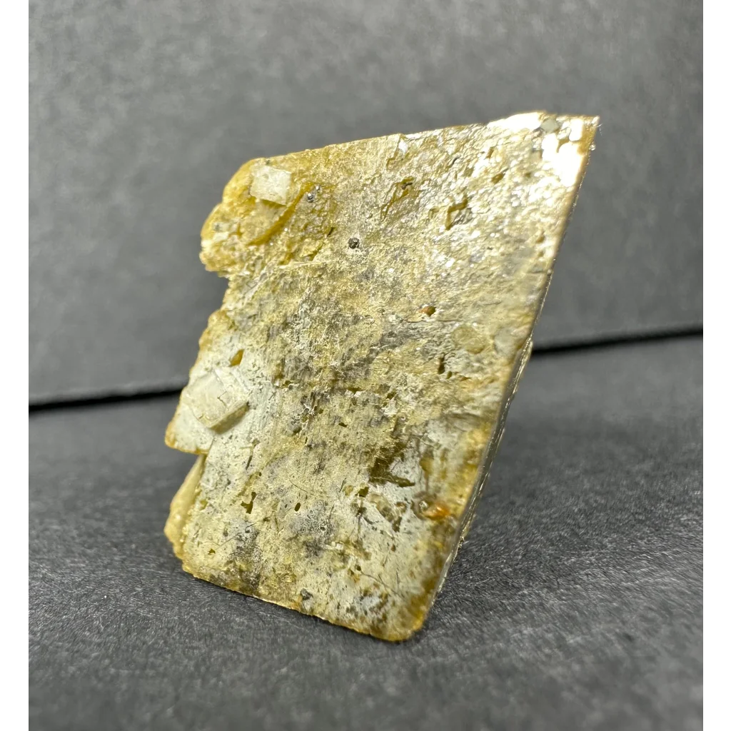 Rare yellowish green diamond quartz specimen with crystals and metallic sheen