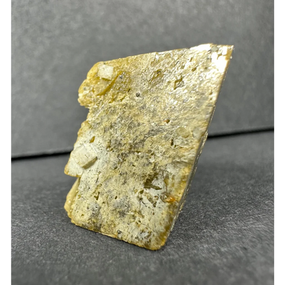 Rare yellowish green diamond quartz specimen with crystals and metallic sheen