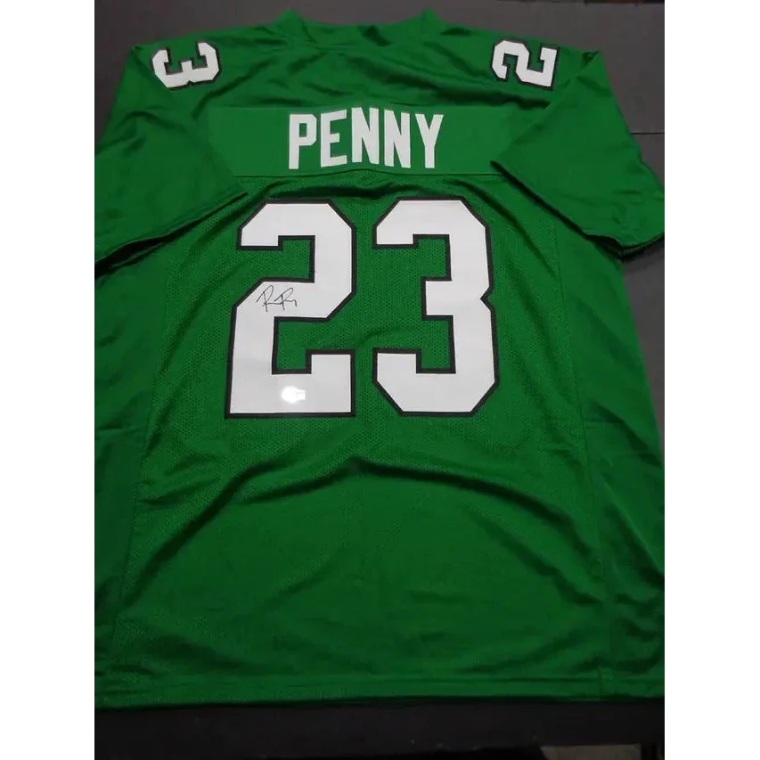 Green Philadelphia Eagles Rashaad Penny jersey with Beckett hologram and 23 on back
