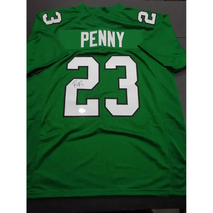 Green Philadelphia Eagles Rashaad Penny jersey with Beckett hologram and 23 on back