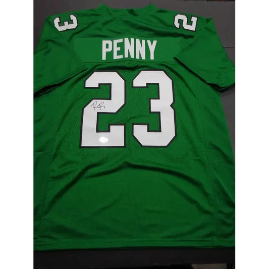 Green Philadelphia Eagles Rashaad Penny jersey with Beckett hologram and 23 on back