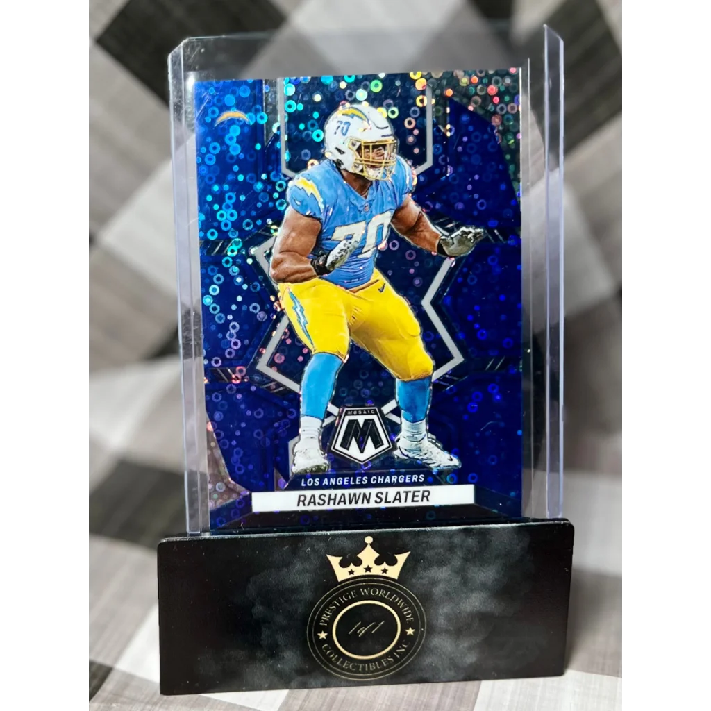 Rashawn Slater 2023 Panini Mosaic blue white card in plastic at Prestige Worldwide
