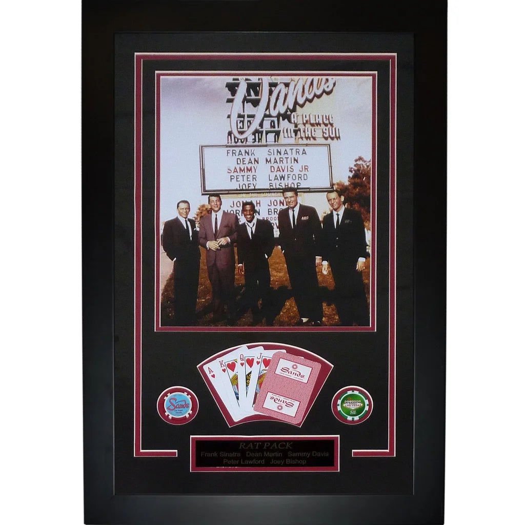 Rat Pack Vegas deluxe framed piece with poker cards and chips