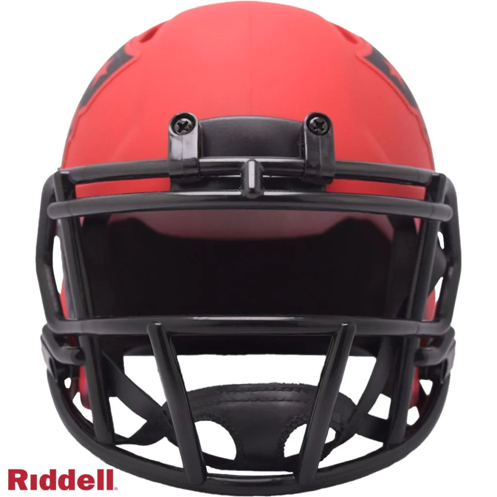 Matte red and black Riddell speed mini football helmet features