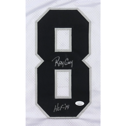White Ray Guy signed jersey with black silver number 8 and signature collectible