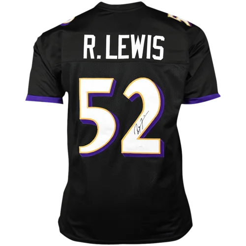 Ray Lewis autographed Baltimore Ravens black jersey with R name