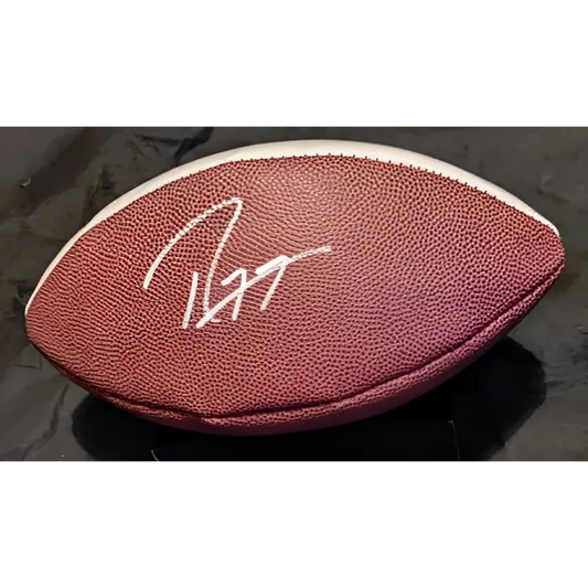 Autographed brown leather American football with Ray Lewis signed team logo design