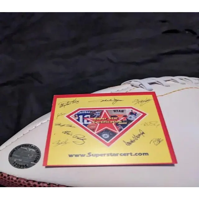 Ray Lewis signed team logo Ravens football with glove and certification card