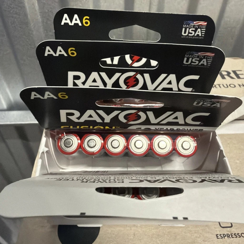 Rayovac Fusion AA batteries 6-pack red silver pack 12 year power guarantee