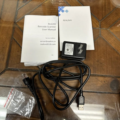 Realinn RL6200 wireless barcode scanner charger with coiled USB cable