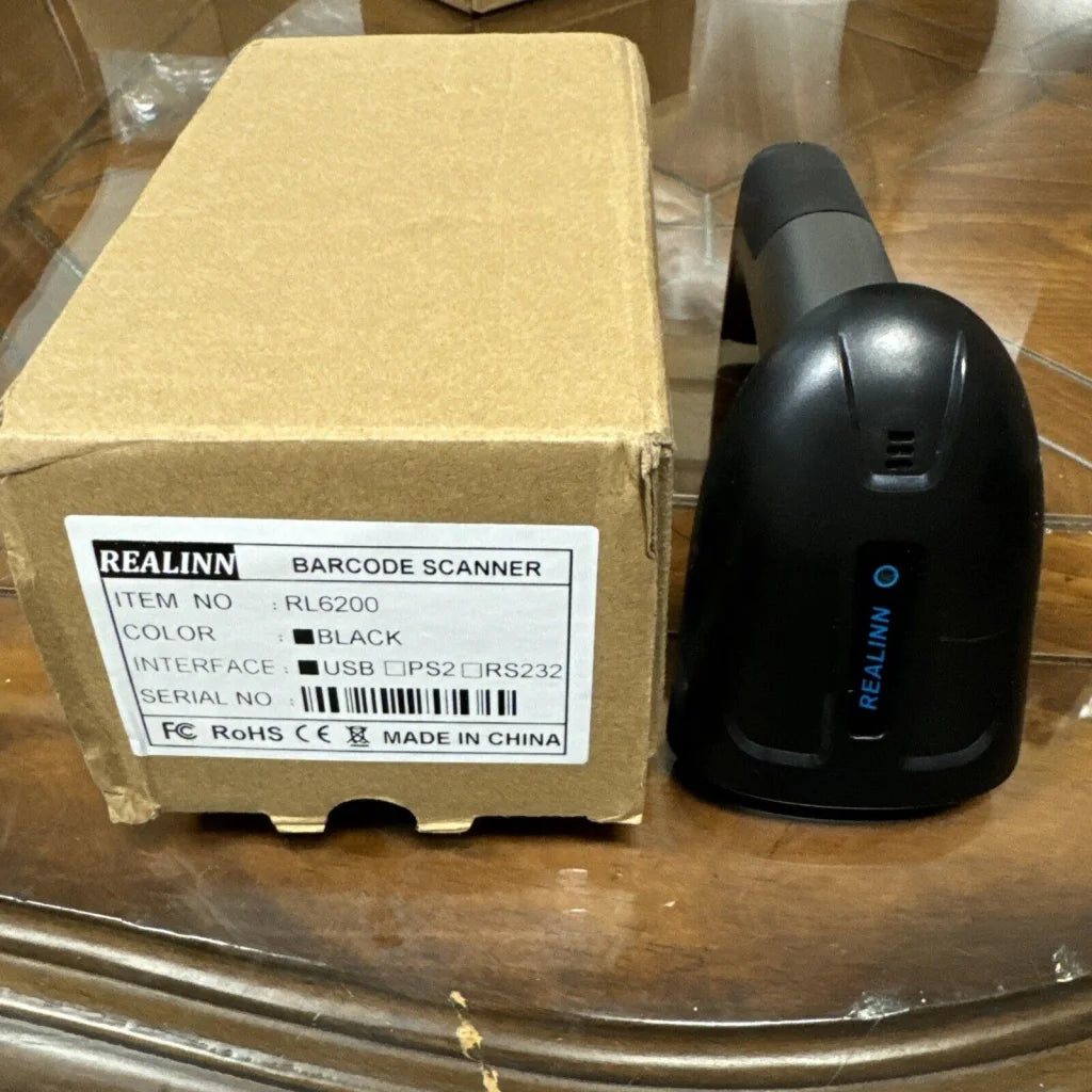 Realinn RL6200 wireless barcode scanner with sleek ergonomic matte design